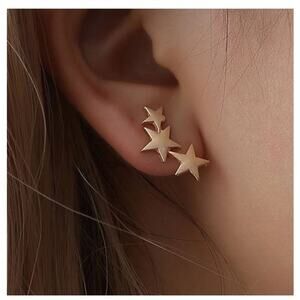 Gold Boho Triple Star Hook Back Earrings